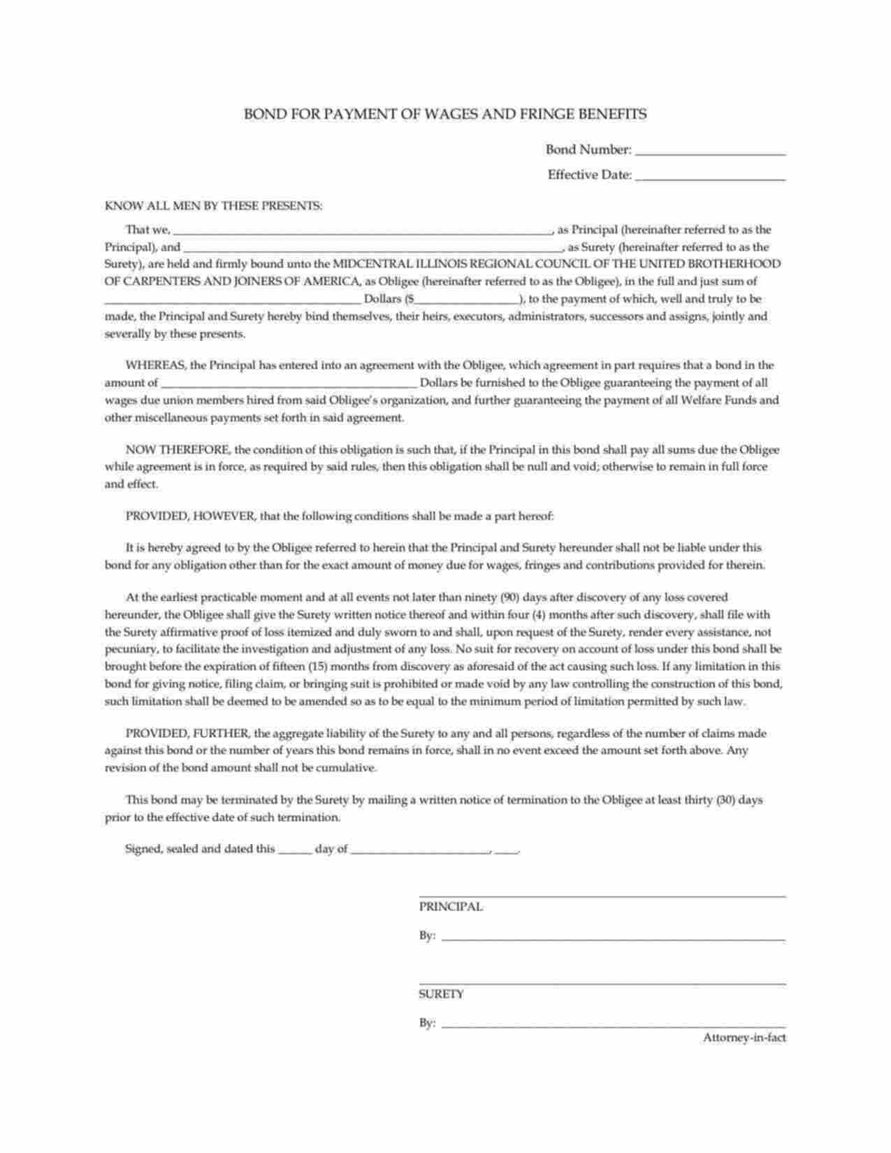 Illinois Wage and Welfare Bond Form