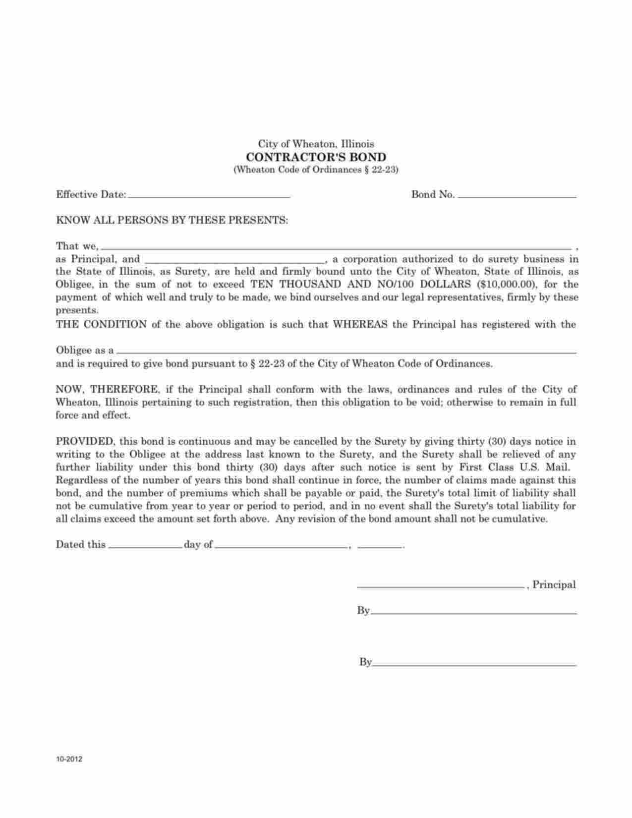 Illinois Contractor's License Bond Form