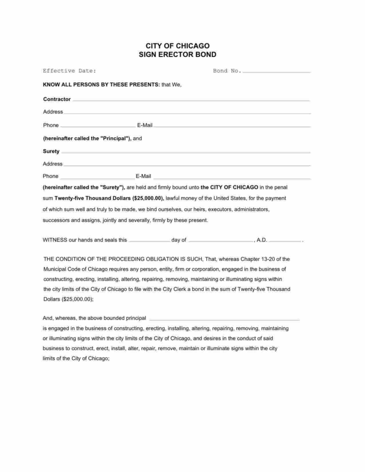 Illinois Sign Erector Bond Form