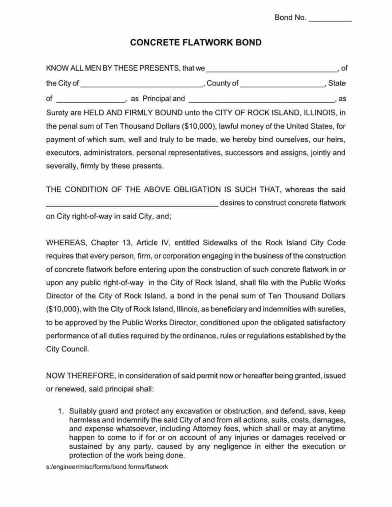 Illinois Concrete Flatwork Bond Form