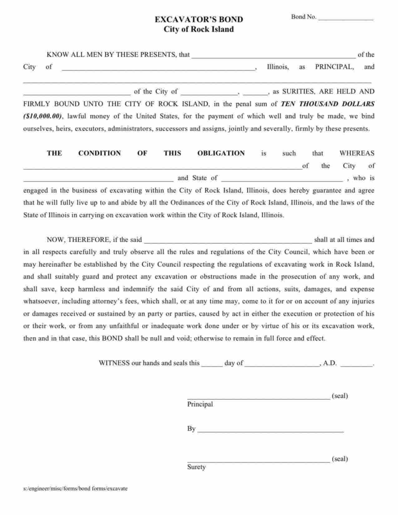 Illinois Excavator Bond Form