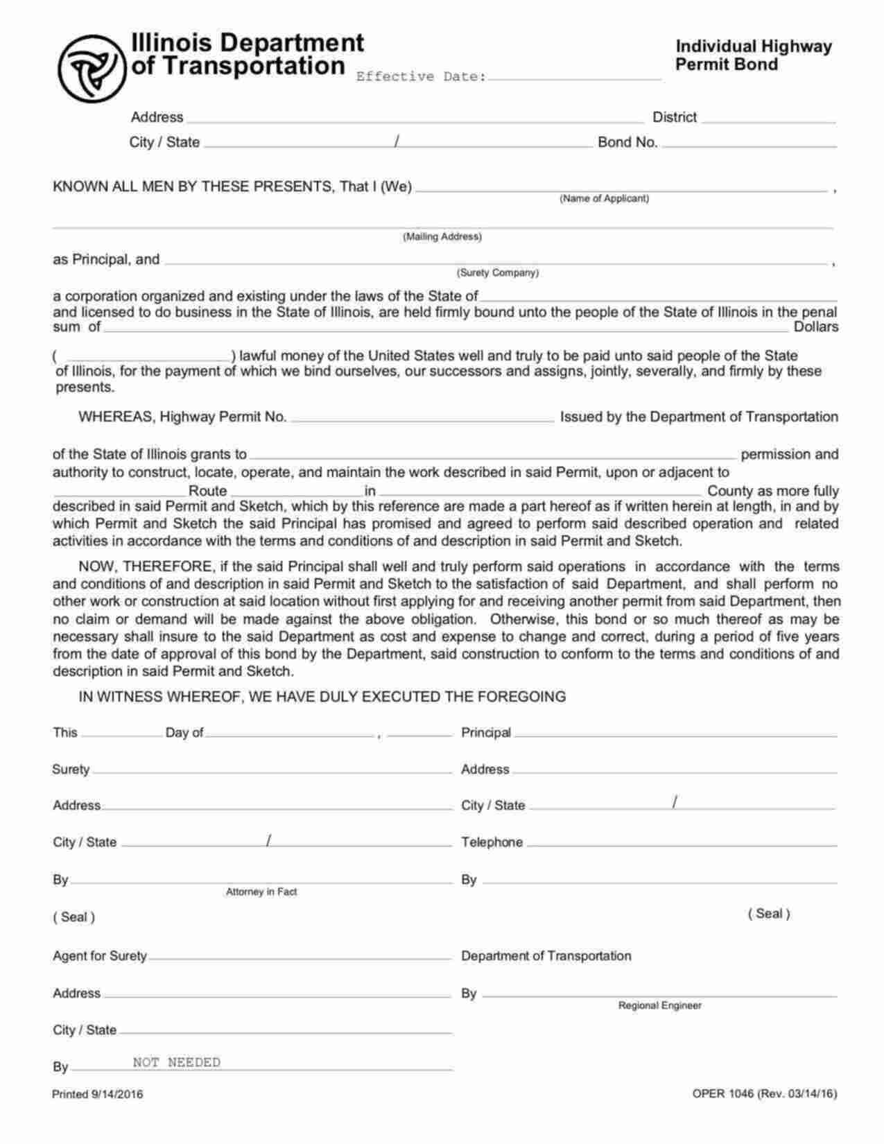 Illinois Individual Highway Permit Bond Form