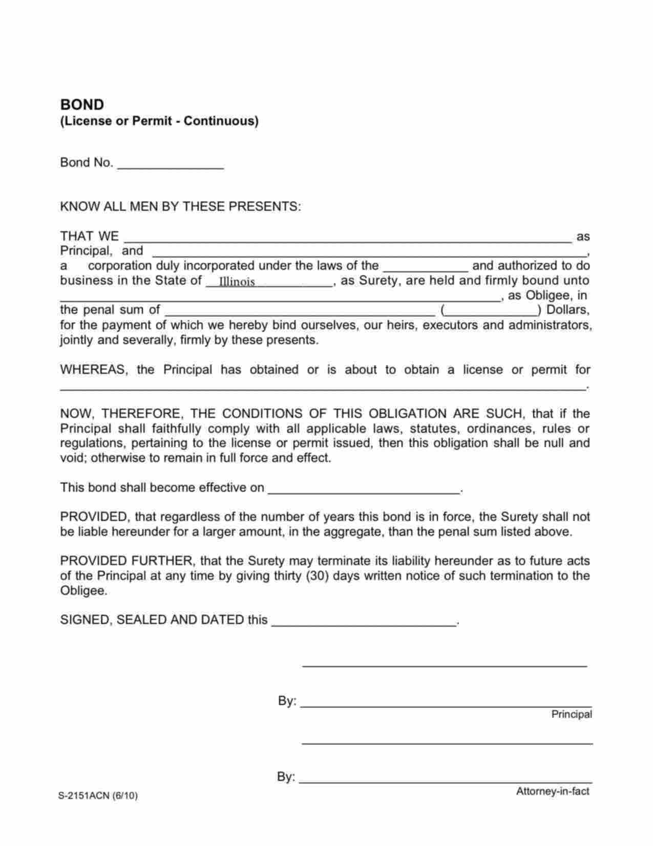 Illinois Contractor's License/Permit Bond Form