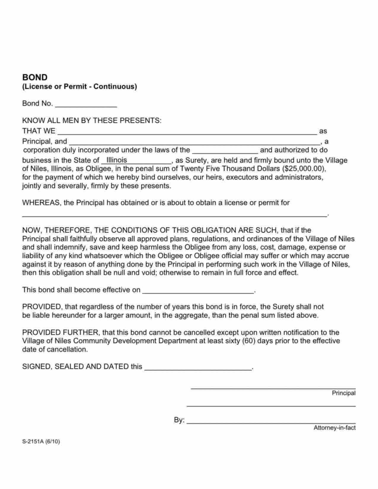 Illinois License/Permit Bond Form