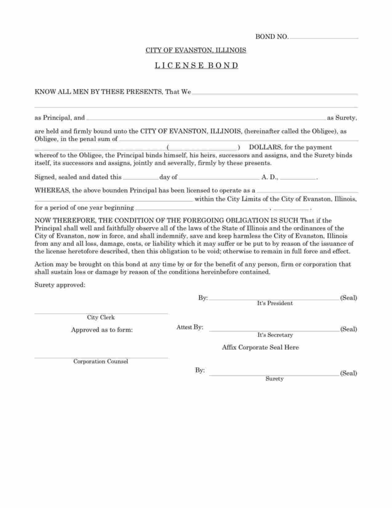 Illinois License/Permit Bond Form