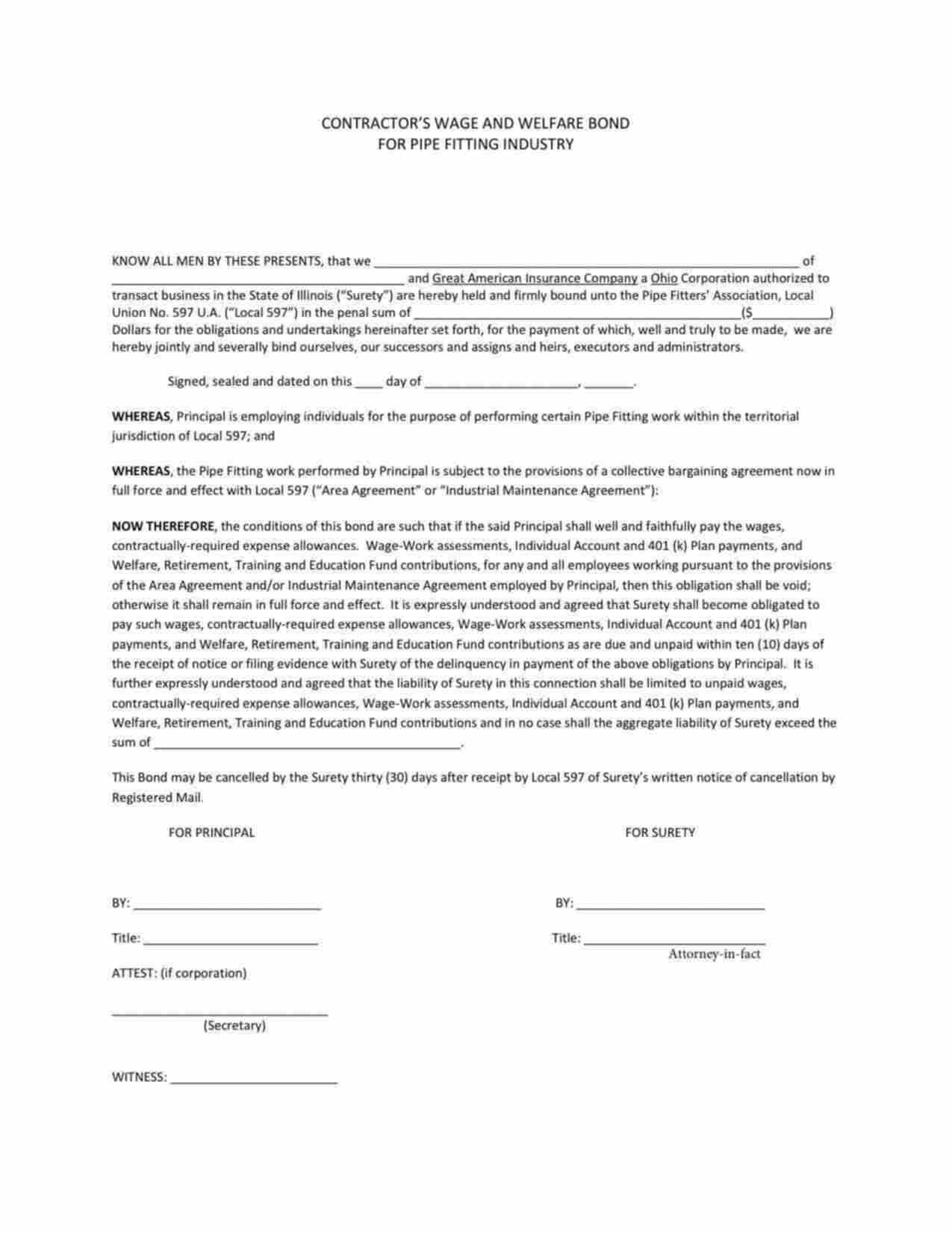 Illinois Wage and Welfare Bond Form