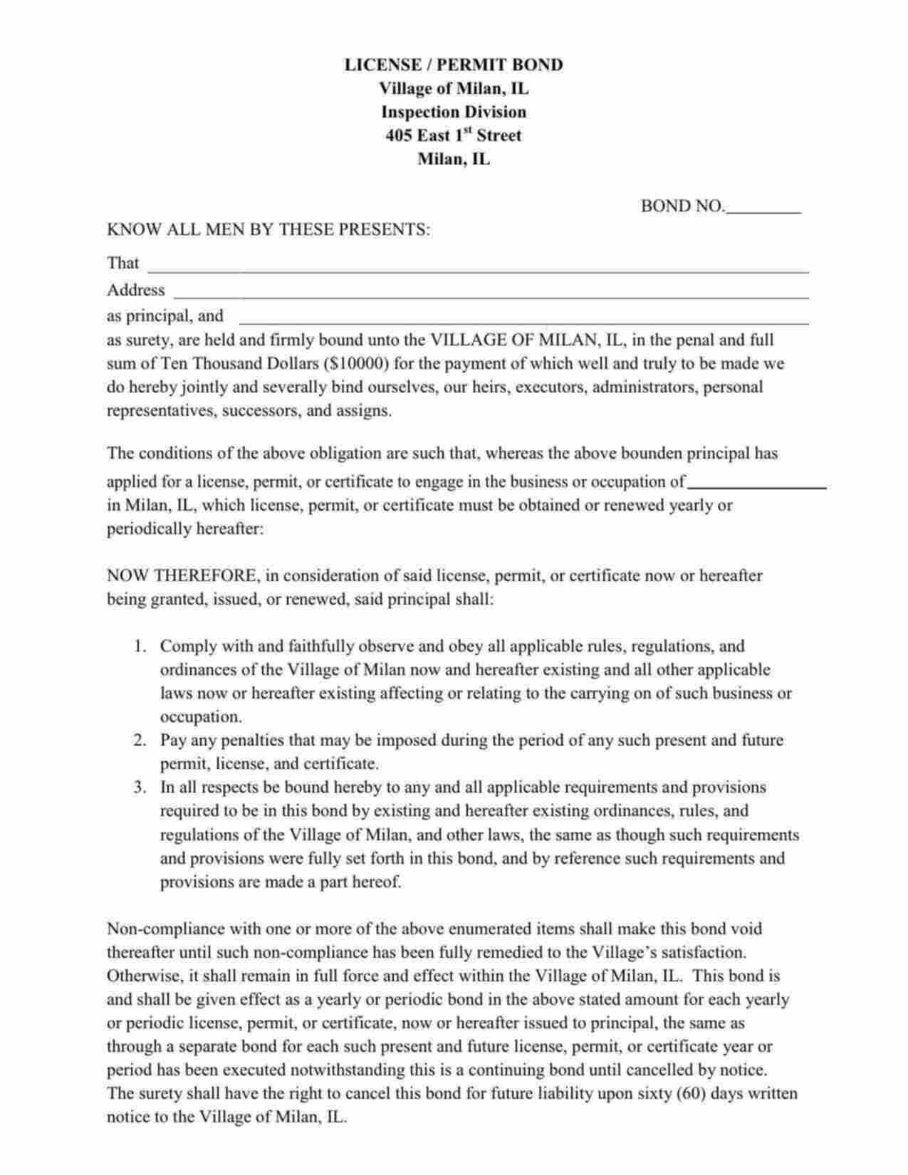 Illinois License and Permit Bond Form