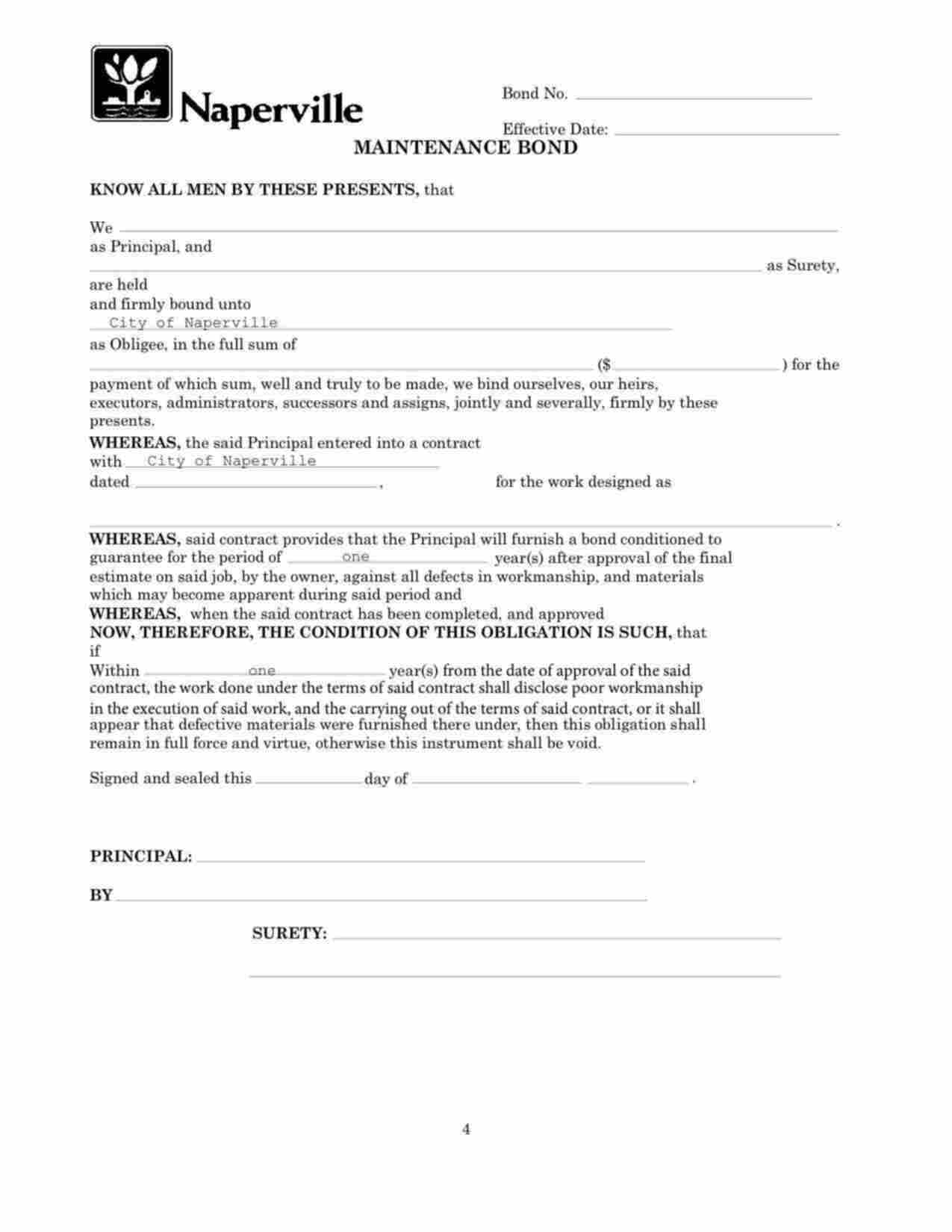 Illinois Maintenance Bond Form