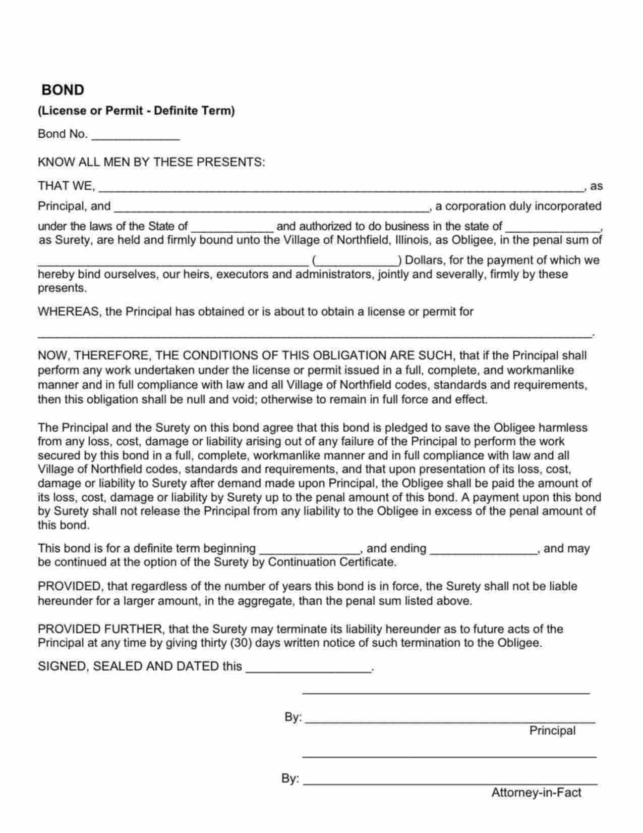 Illinois Demolition Bond Form