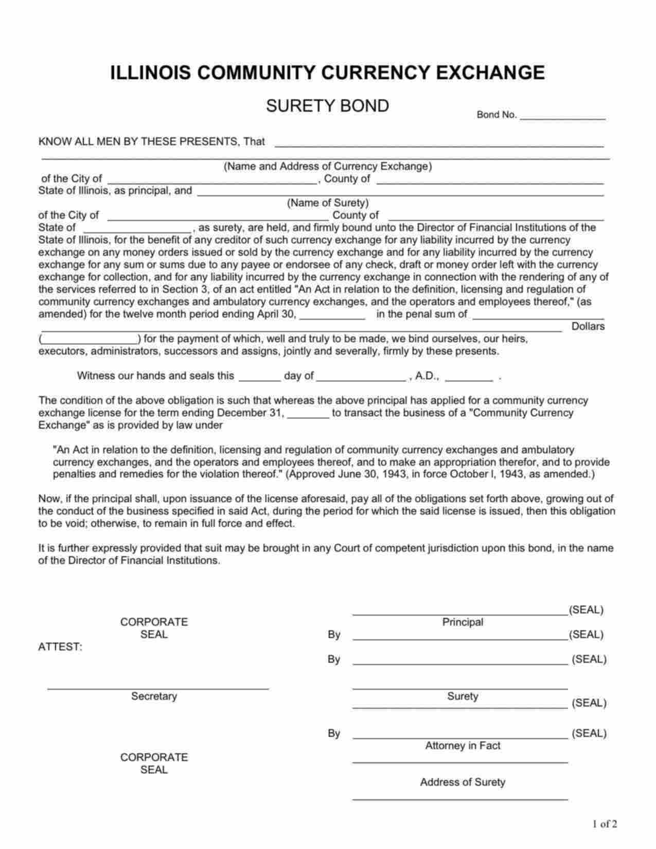 Illinois Community Currency Exchange Bond Form