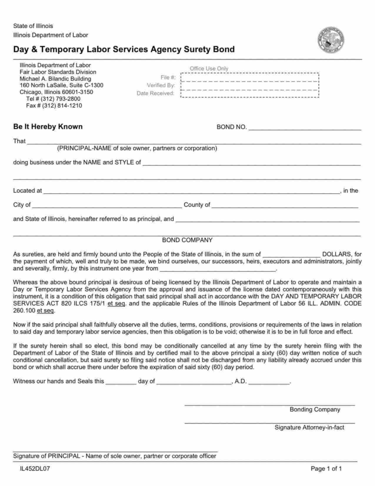 Illinois Day & Temporary Labor Services Agency Bond Form