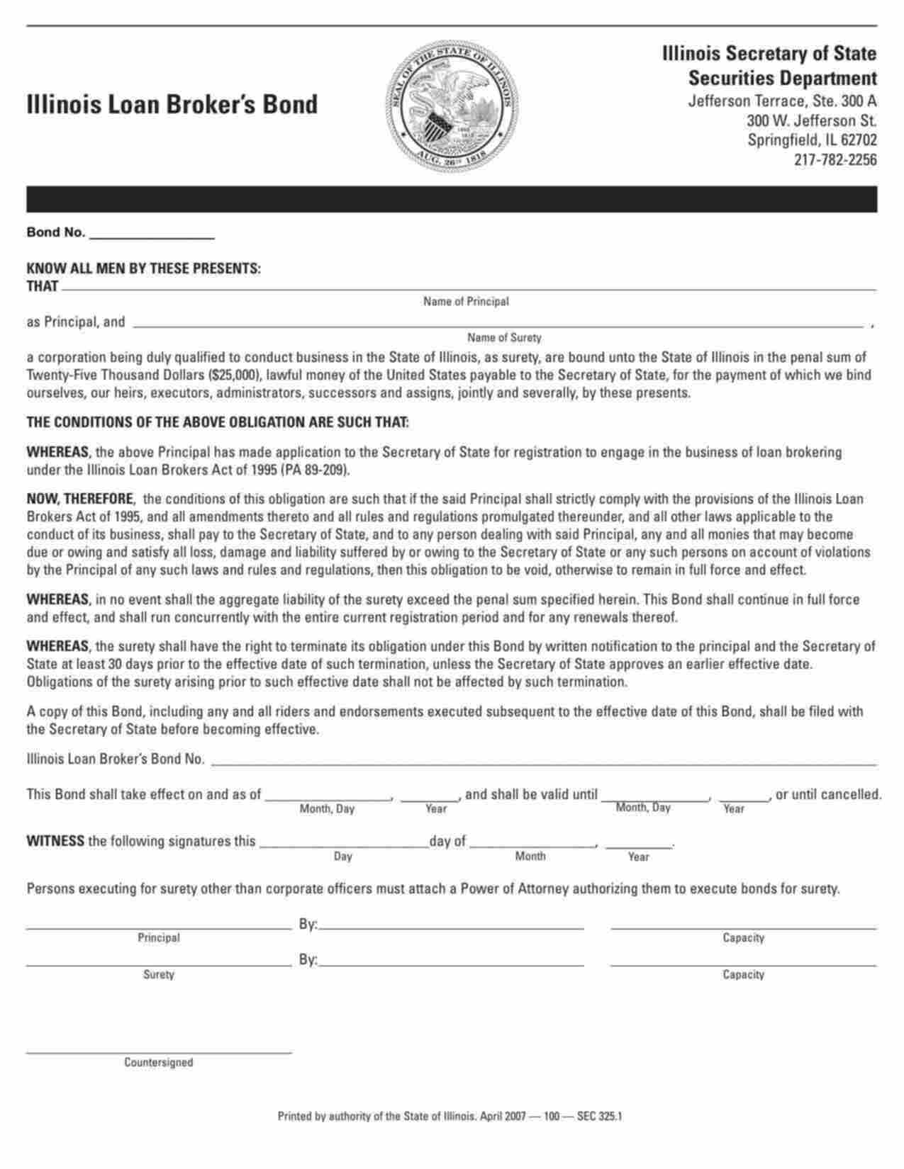 Illinois Loan Broker Bond Form