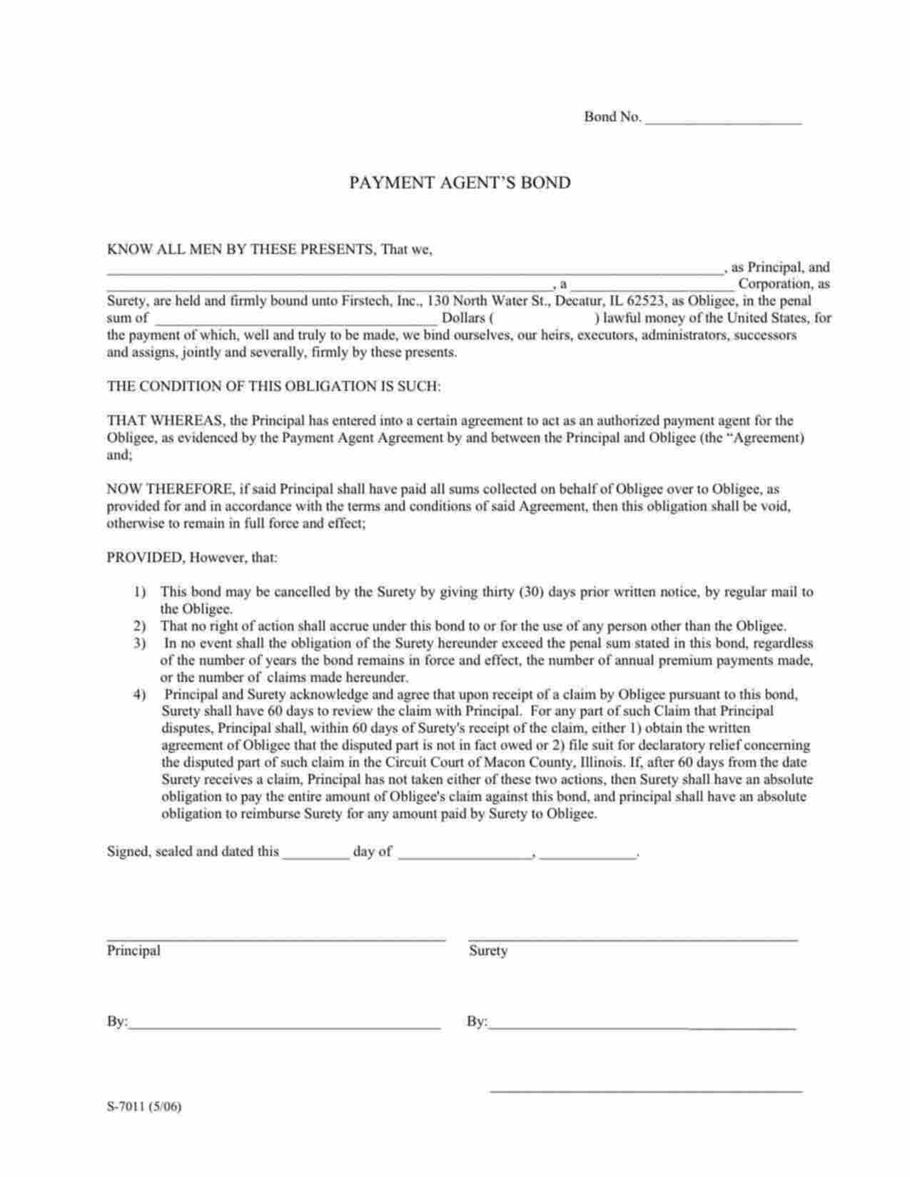 Illinois Firstech Payment Agent Bond Form