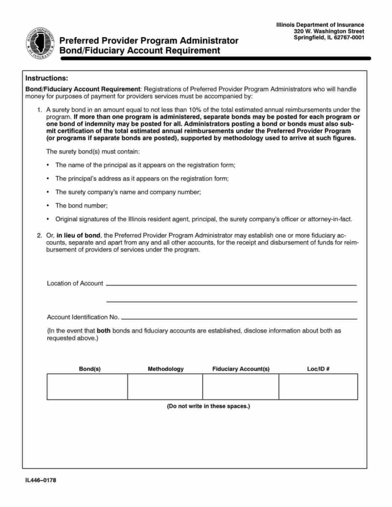 Illinois Preferred Provider Program Administrator Bond Form