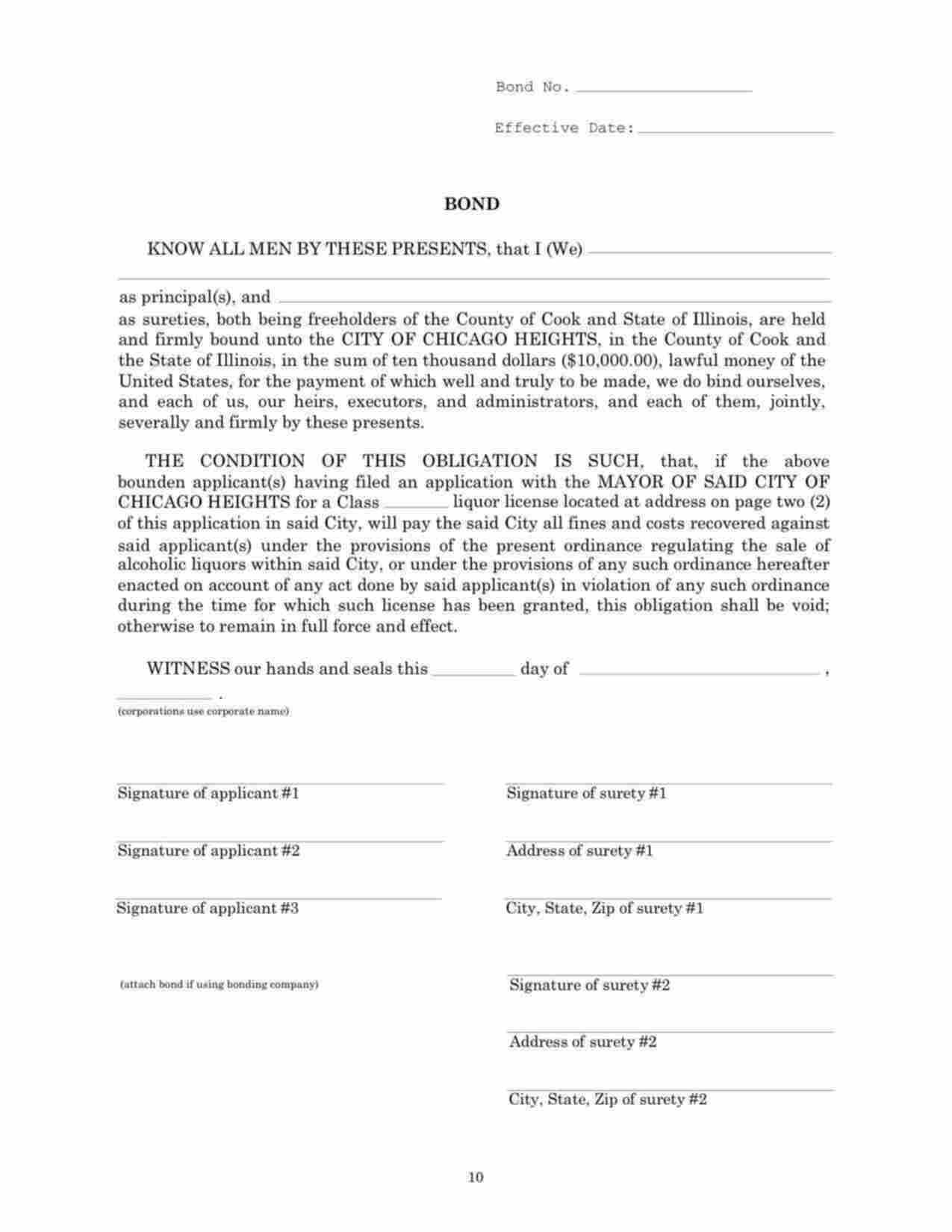 Illinois Liquor License Bond Form