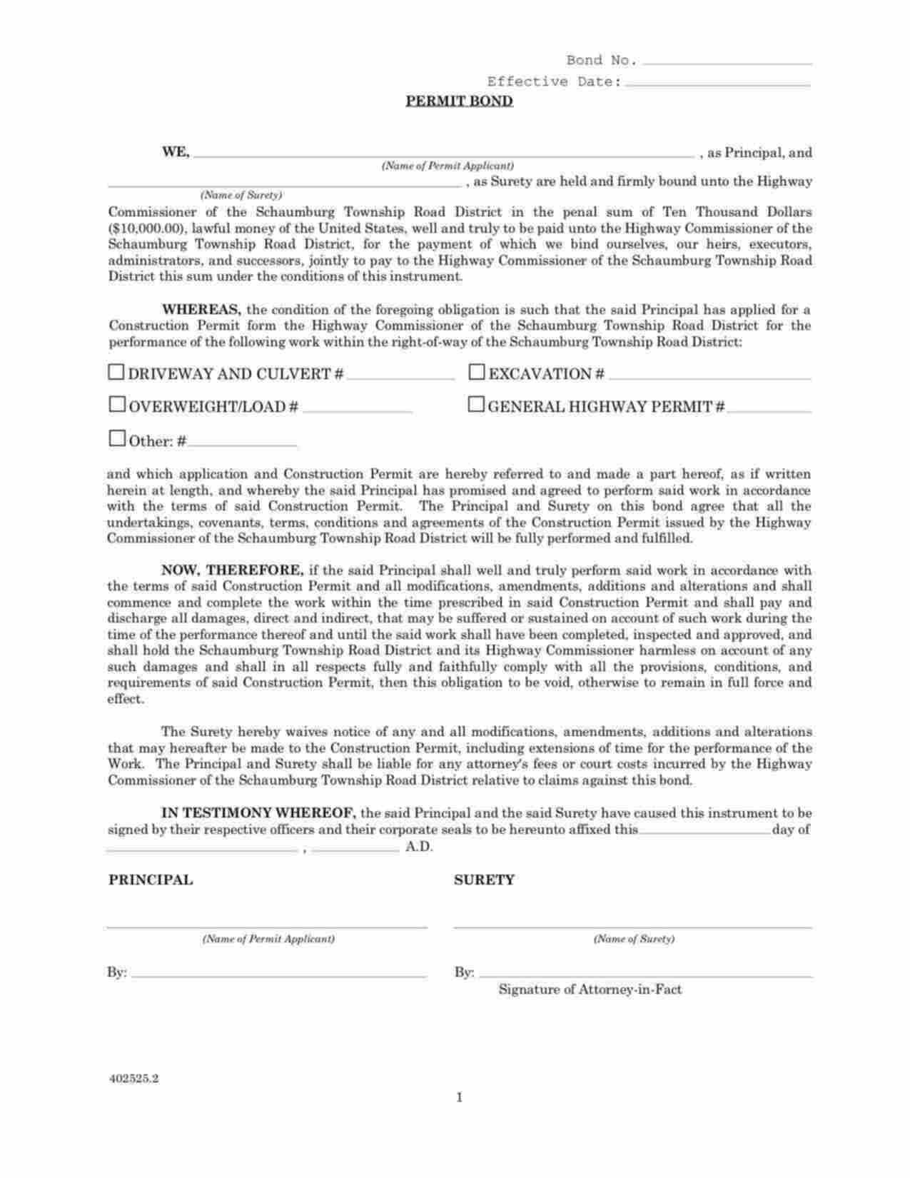 Illinois Right-of-Way: Overweight/Load Bond Form