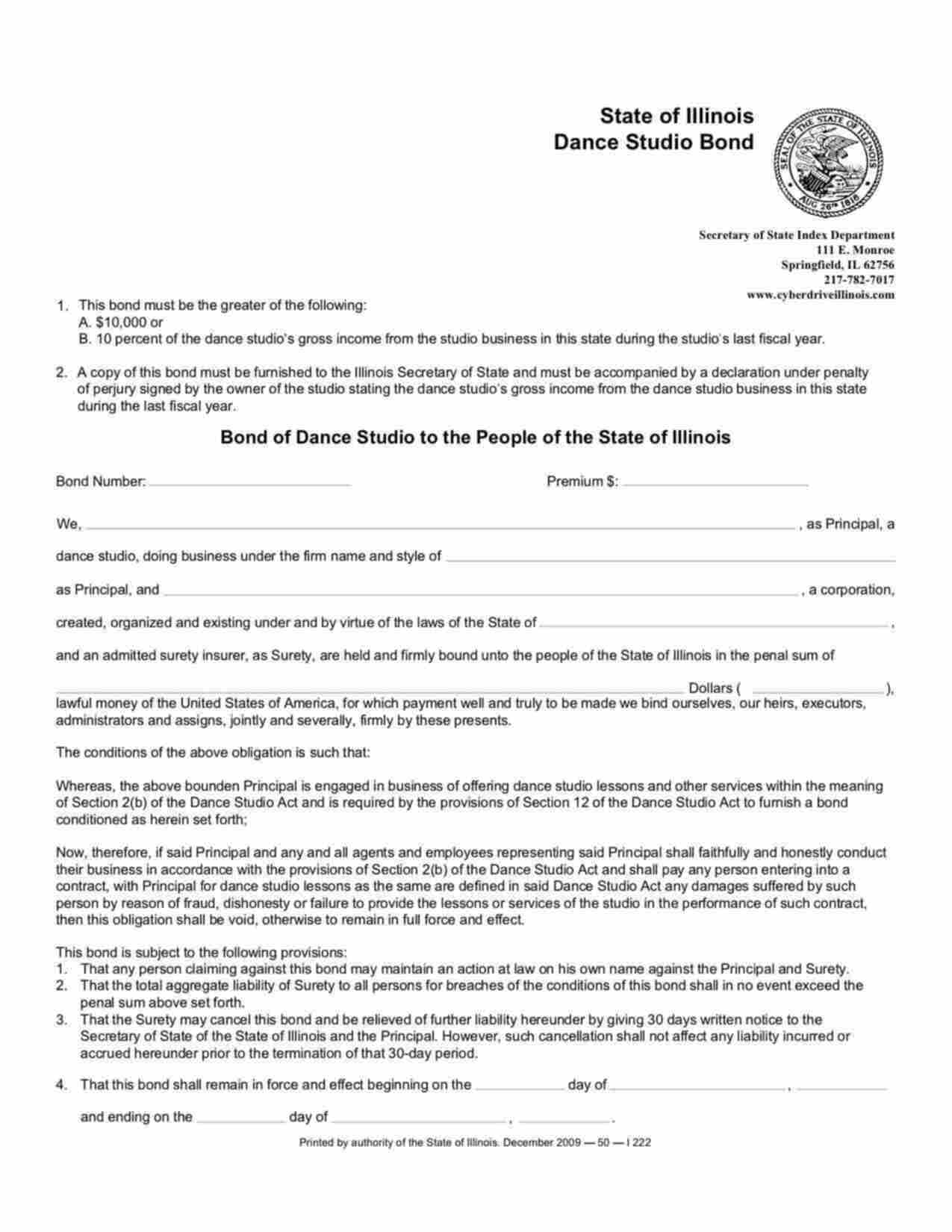 Illinois Dance Studio Bond Form