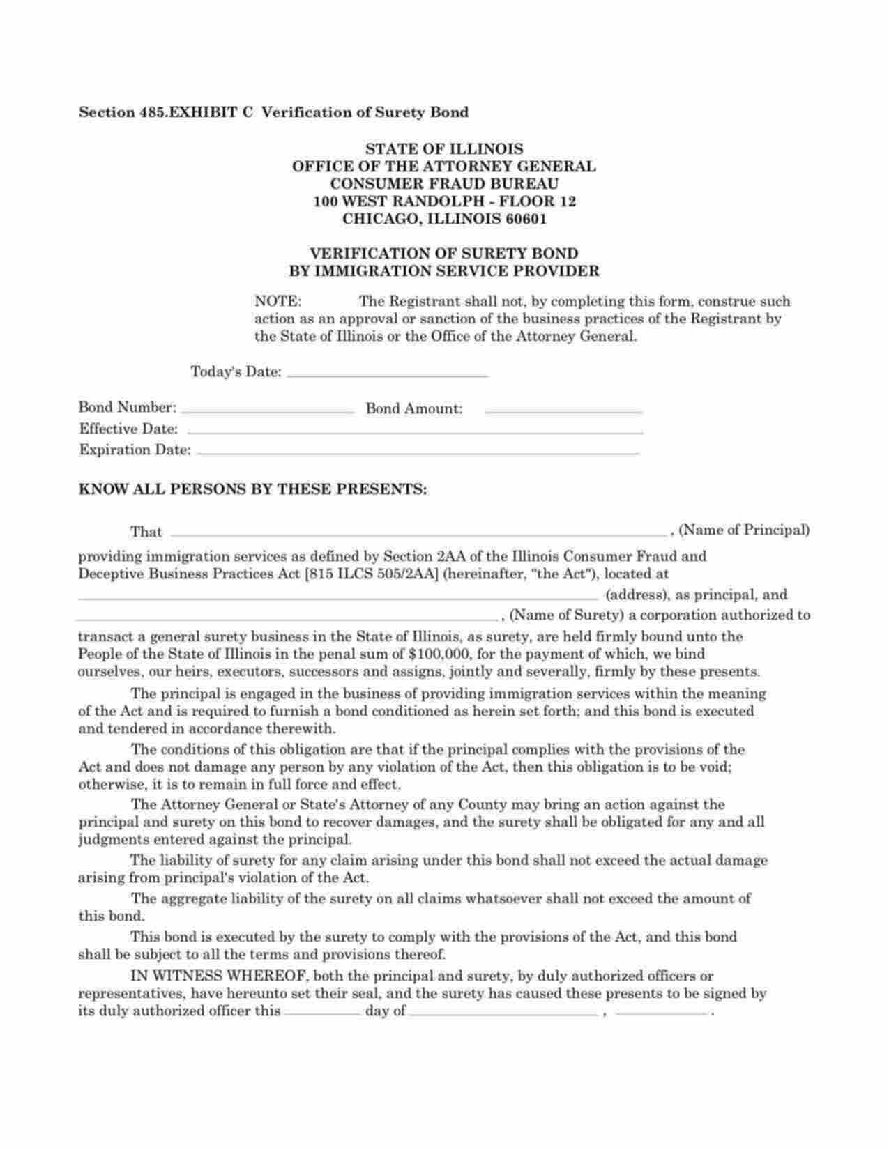 Illinois Immigration Service Provider Bond Form