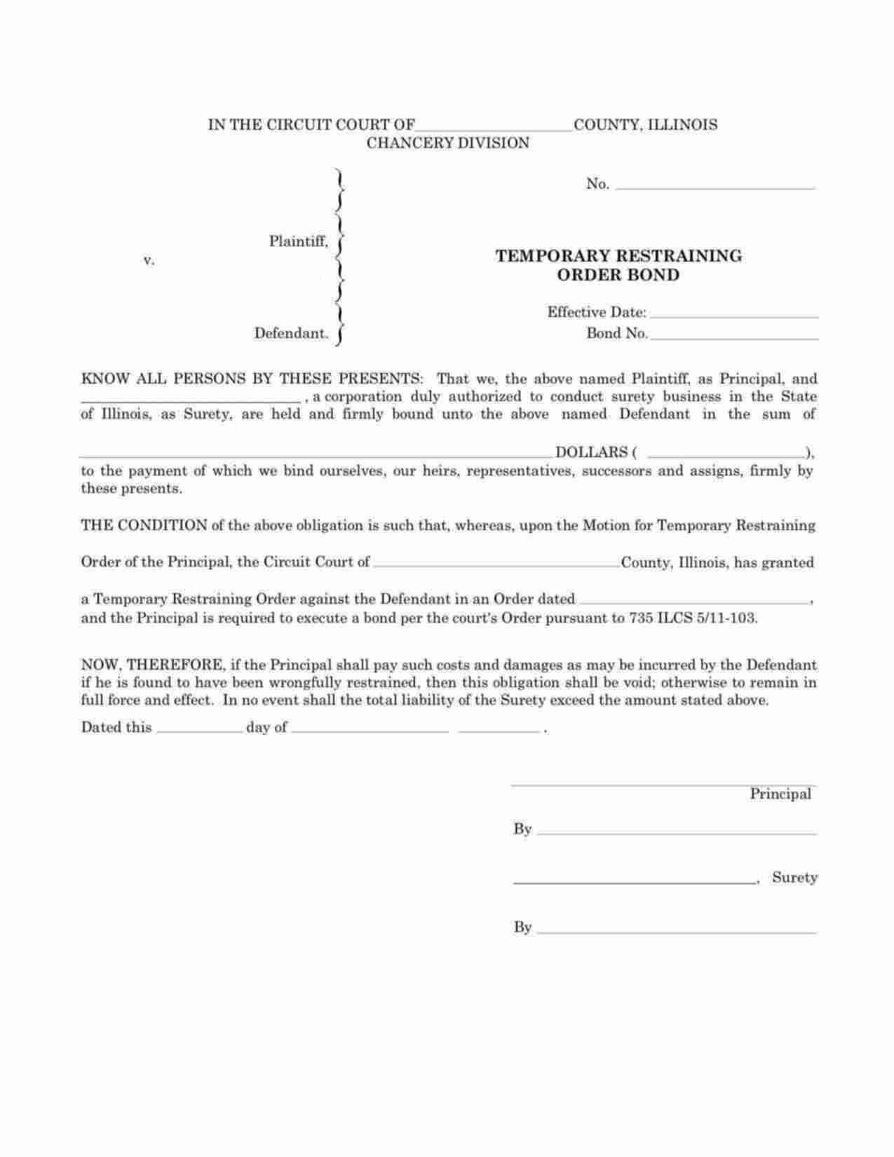 Illinois Temporary Restraining Order Bond Form