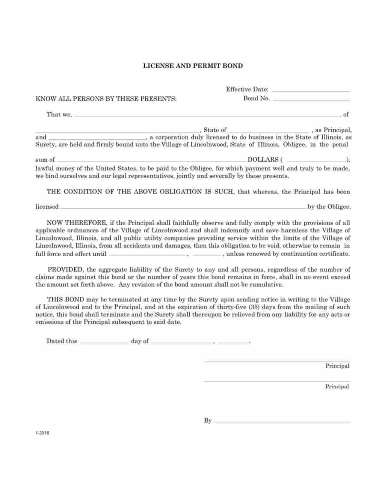 Illinois License/Permit Bond Form