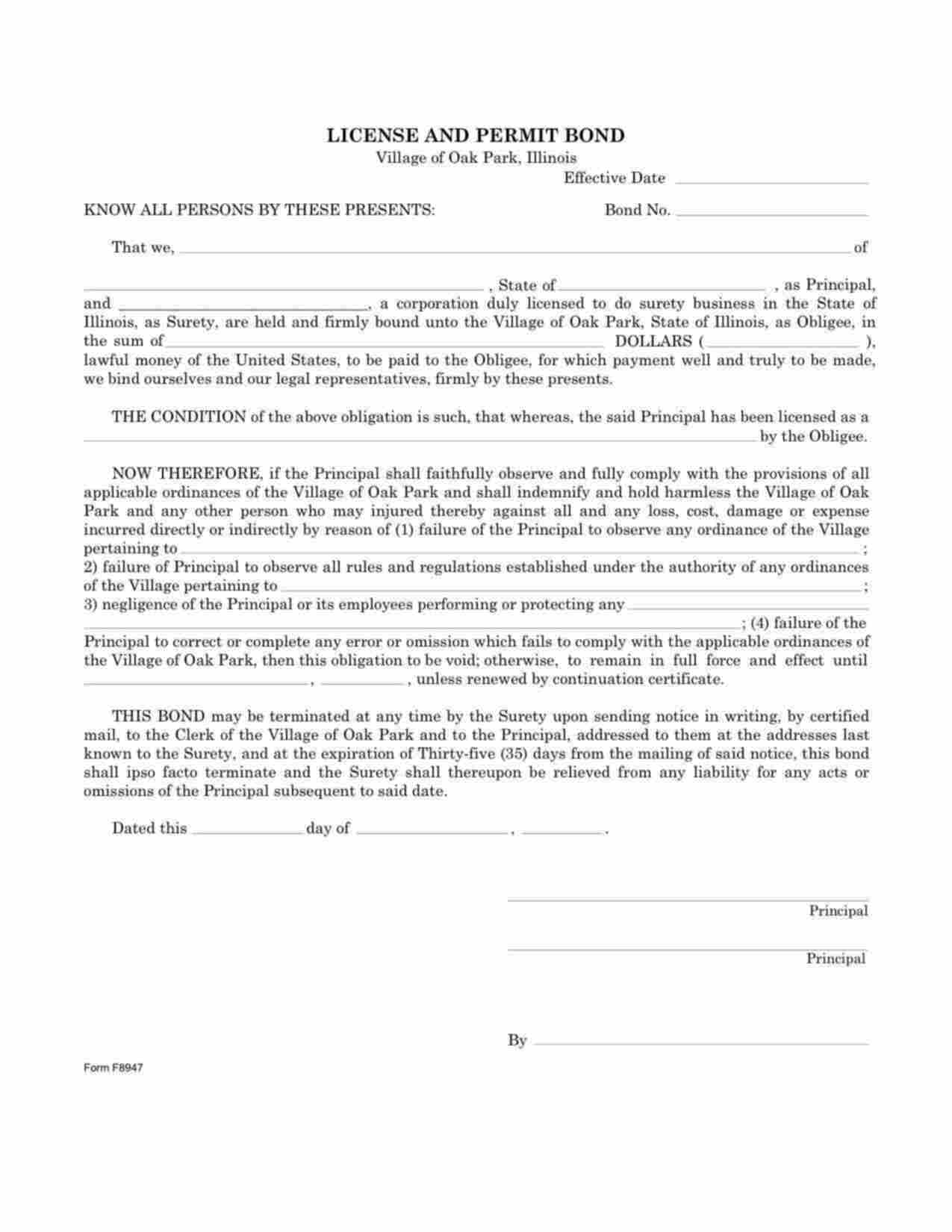 Illinois License/Permit Bond Form