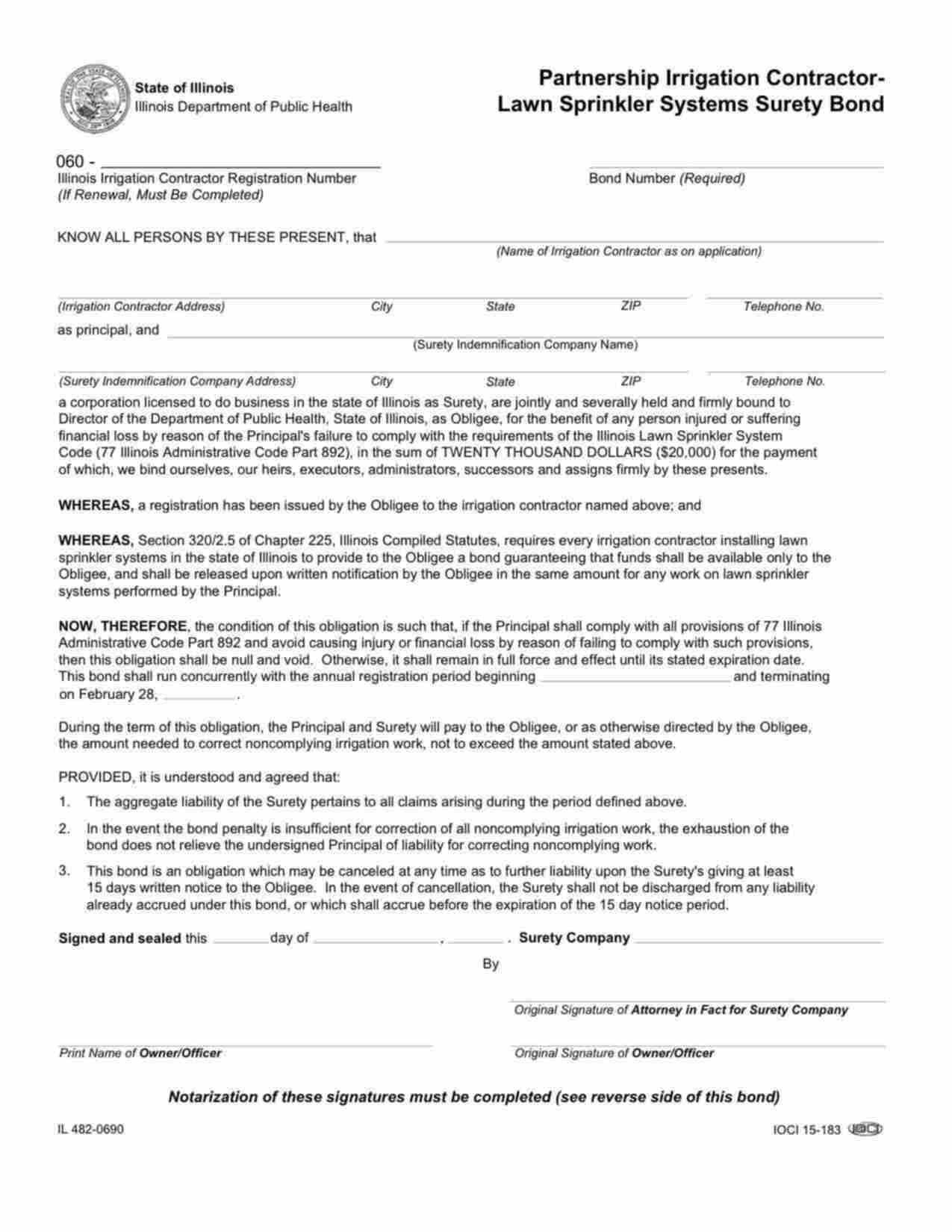 Illinois Irrigation Contractor - Partnership Bond Form