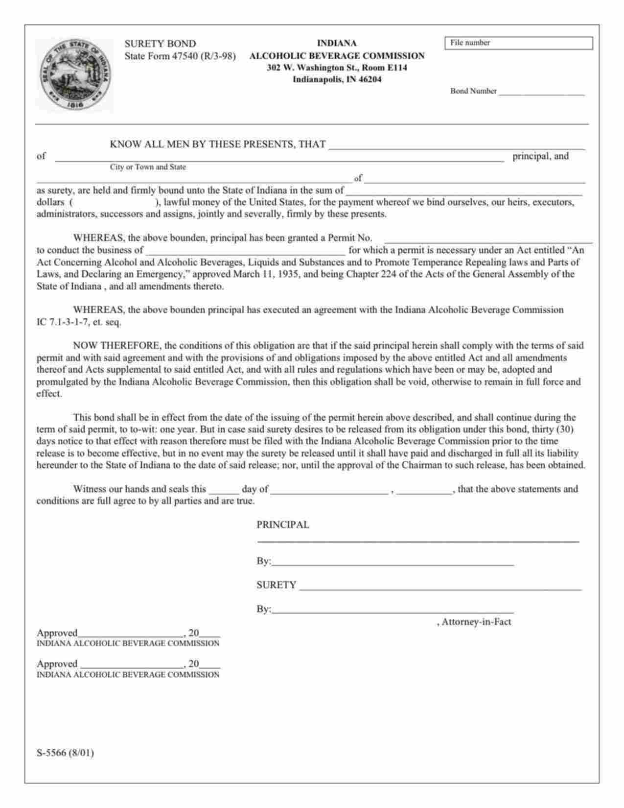 Indiana Brewers Bond Form
