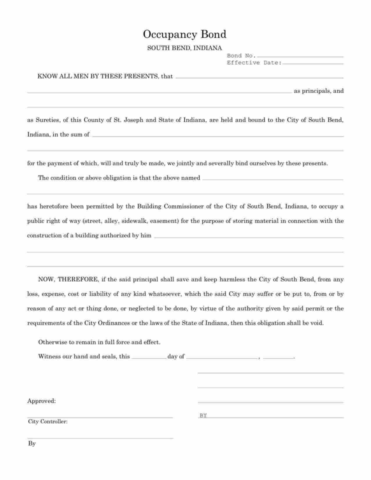 Indiana Occupancy Bond Form