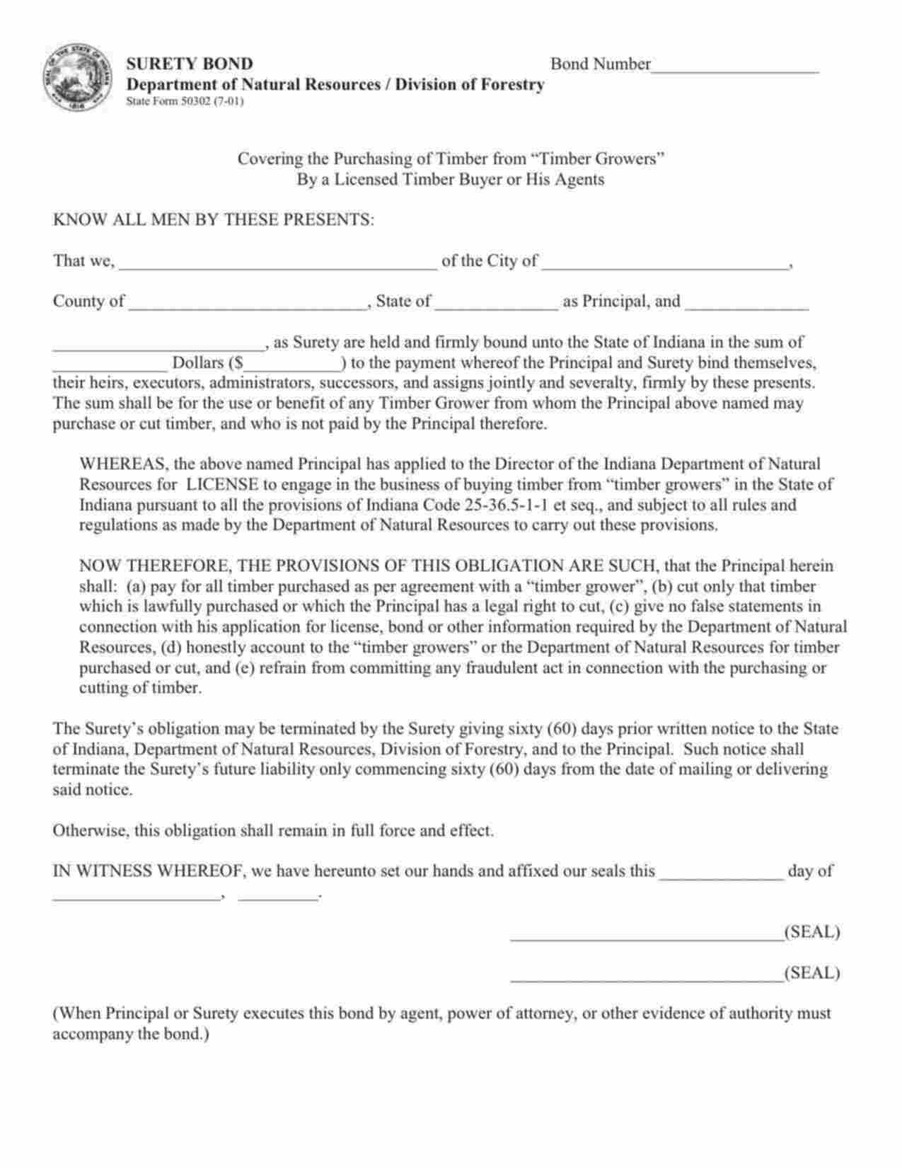 Indiana Timber Buyers Bond Form