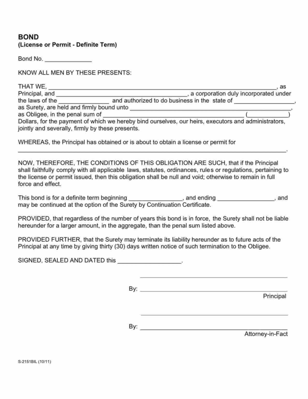 Indiana HVAC Contractor Bond Form