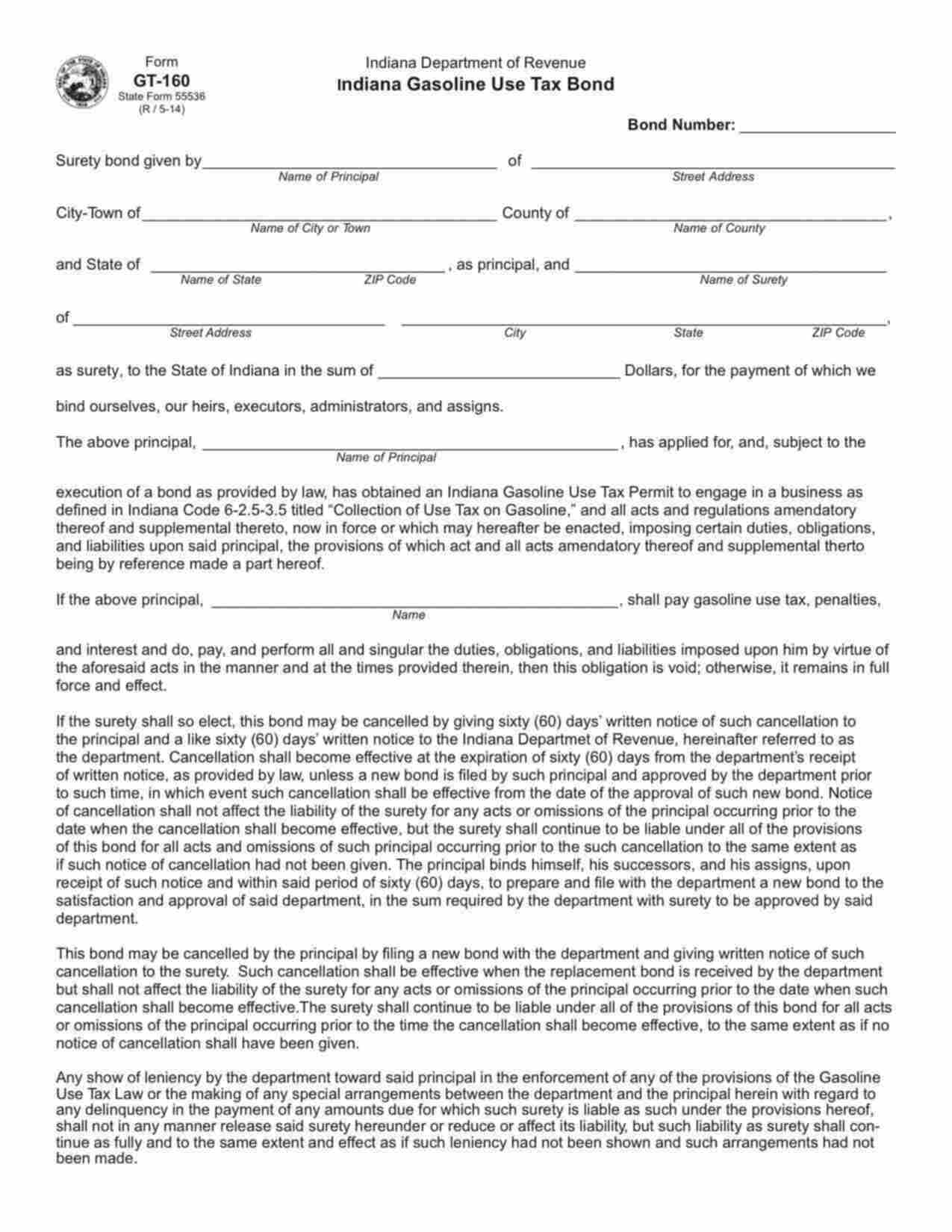 Indiana Gasoline Use Tax Bond Form