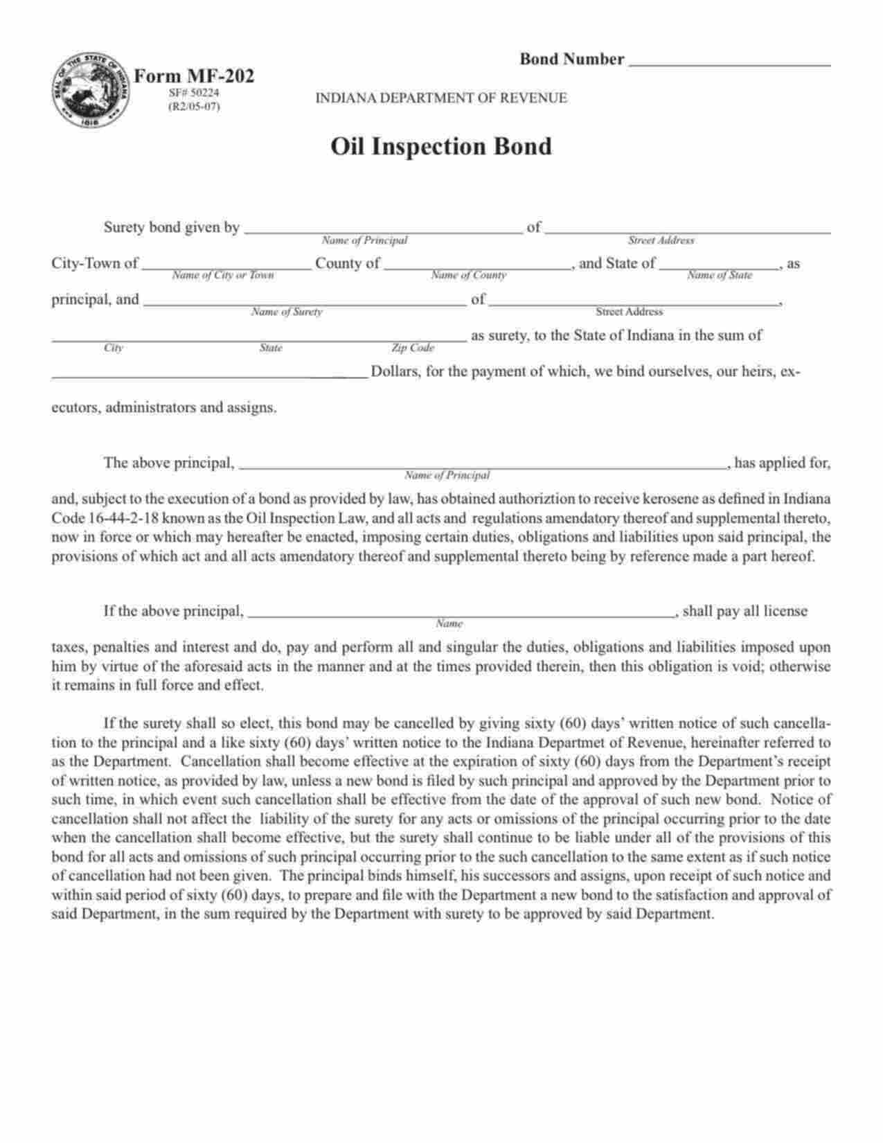 Indiana Oil Inspection Bond Form