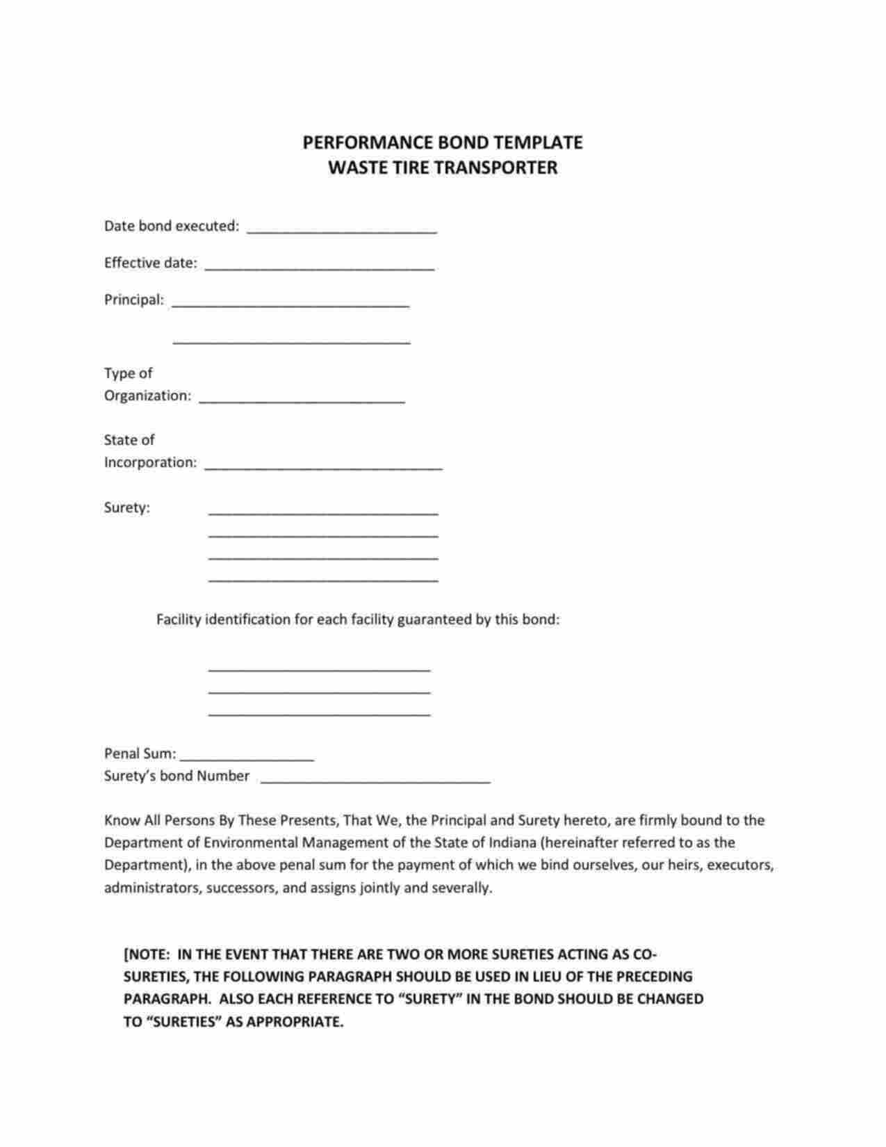 Indiana Waste Tire Transporter Bond Form