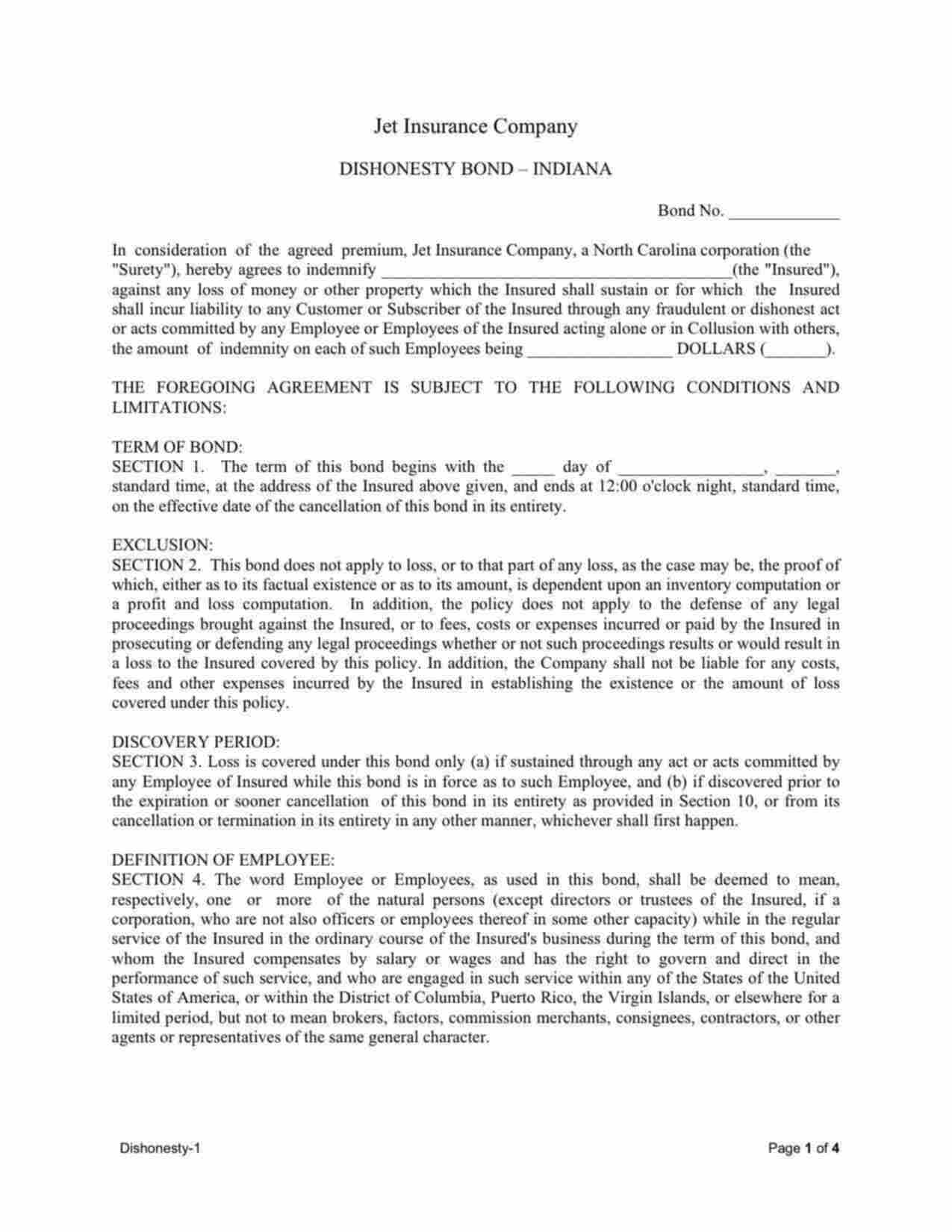 Indiana Janitorial Services Bond Form