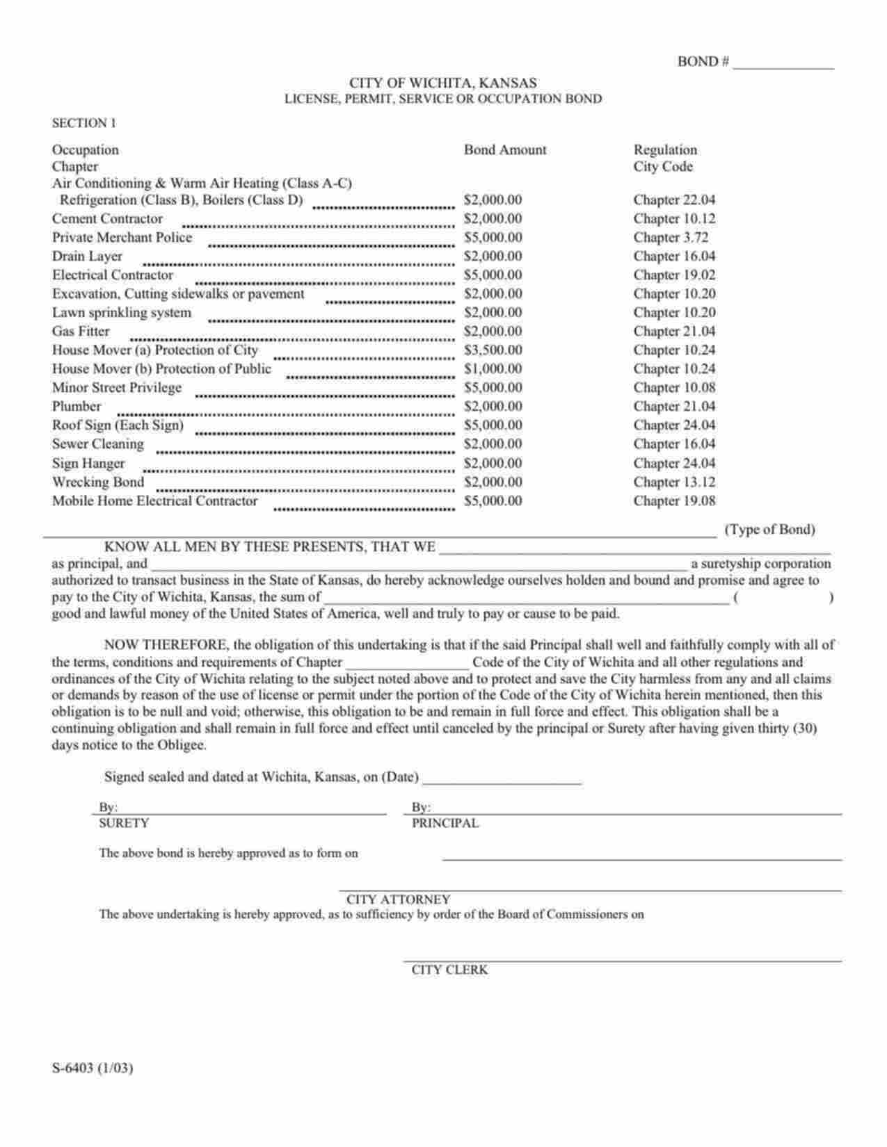 Kansas Mobile Home Electrical Contractor Bond Form