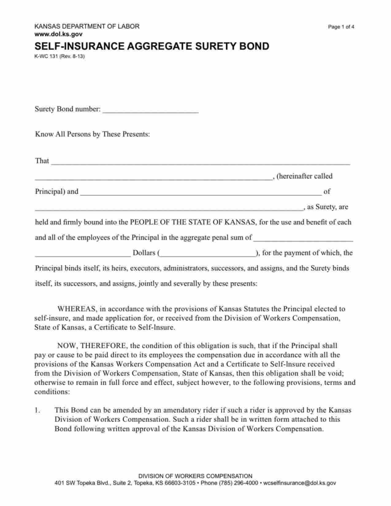 Kansas Self-Insurance Aggregate (Workers Compensation) Bond Form