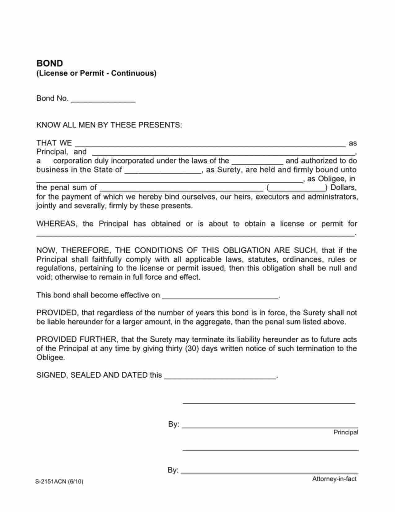 Kansas License/Permit Bond Form