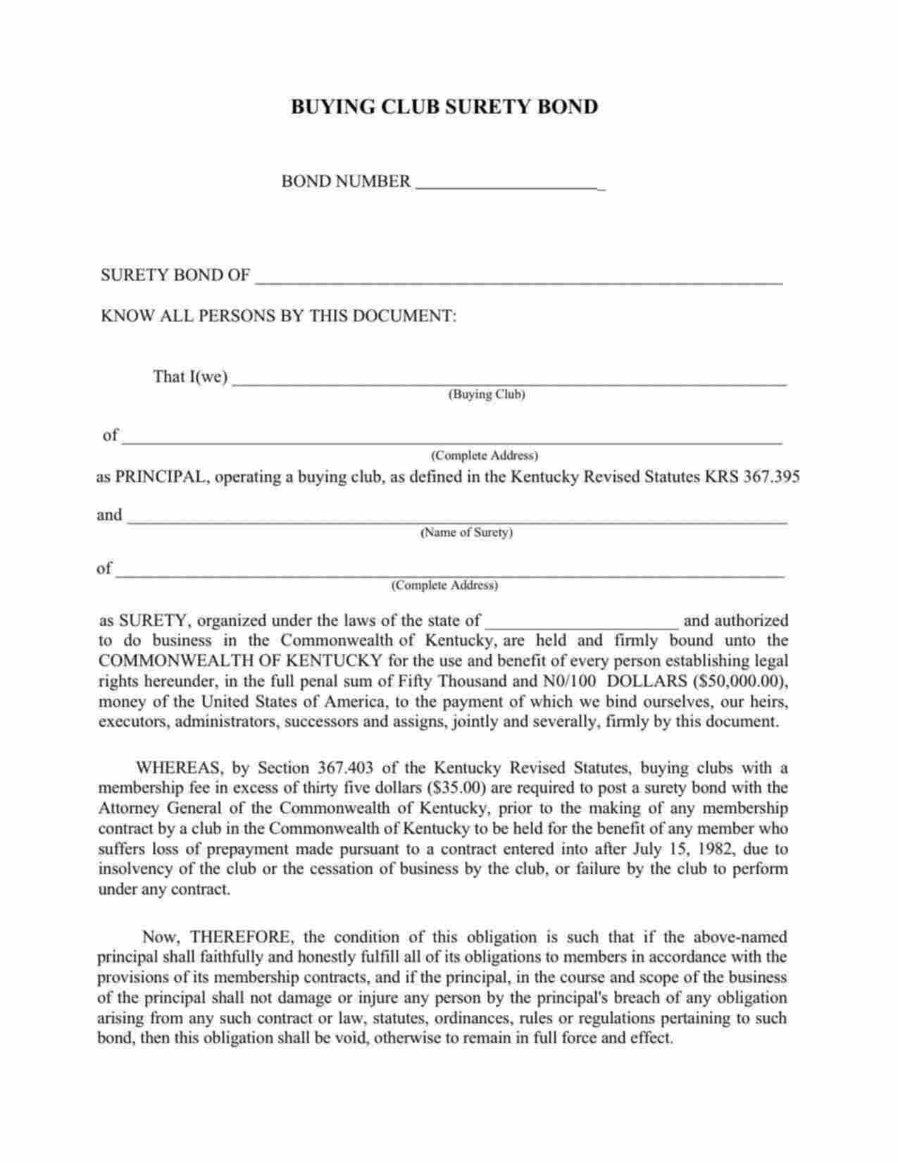 Kentucky Buying Club Bond Form