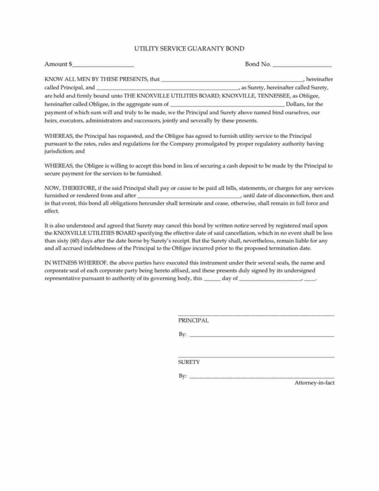 Kentucky Utility Deposit Bond Form