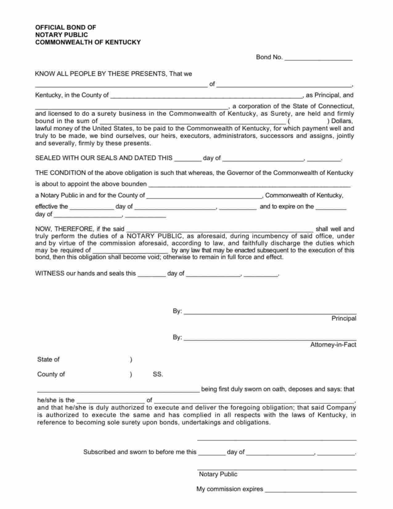 Kentucky Notary Public Bond Bond Form