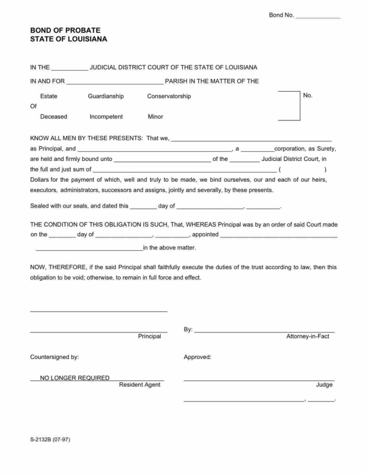 Louisiana Administrator/Executor Bond Form