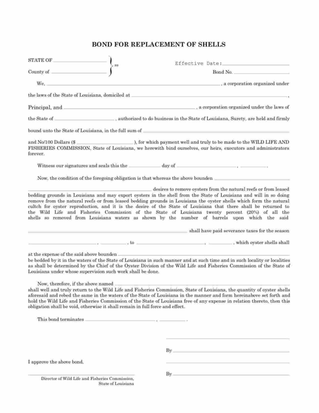 Louisiana Replacement of Oyster Shells Bond Form