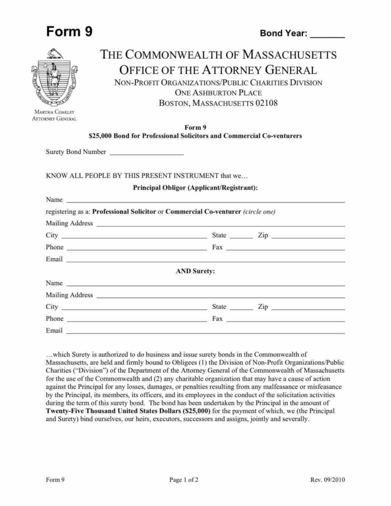 Massachusetts Professional Solicitor Bond Form