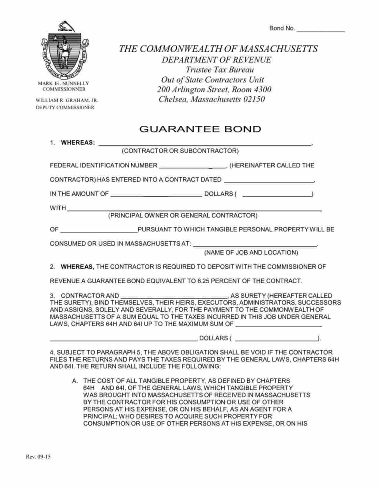 Massachusetts Out-of-State (Nonresident) Contractors Guarantee Bond Form