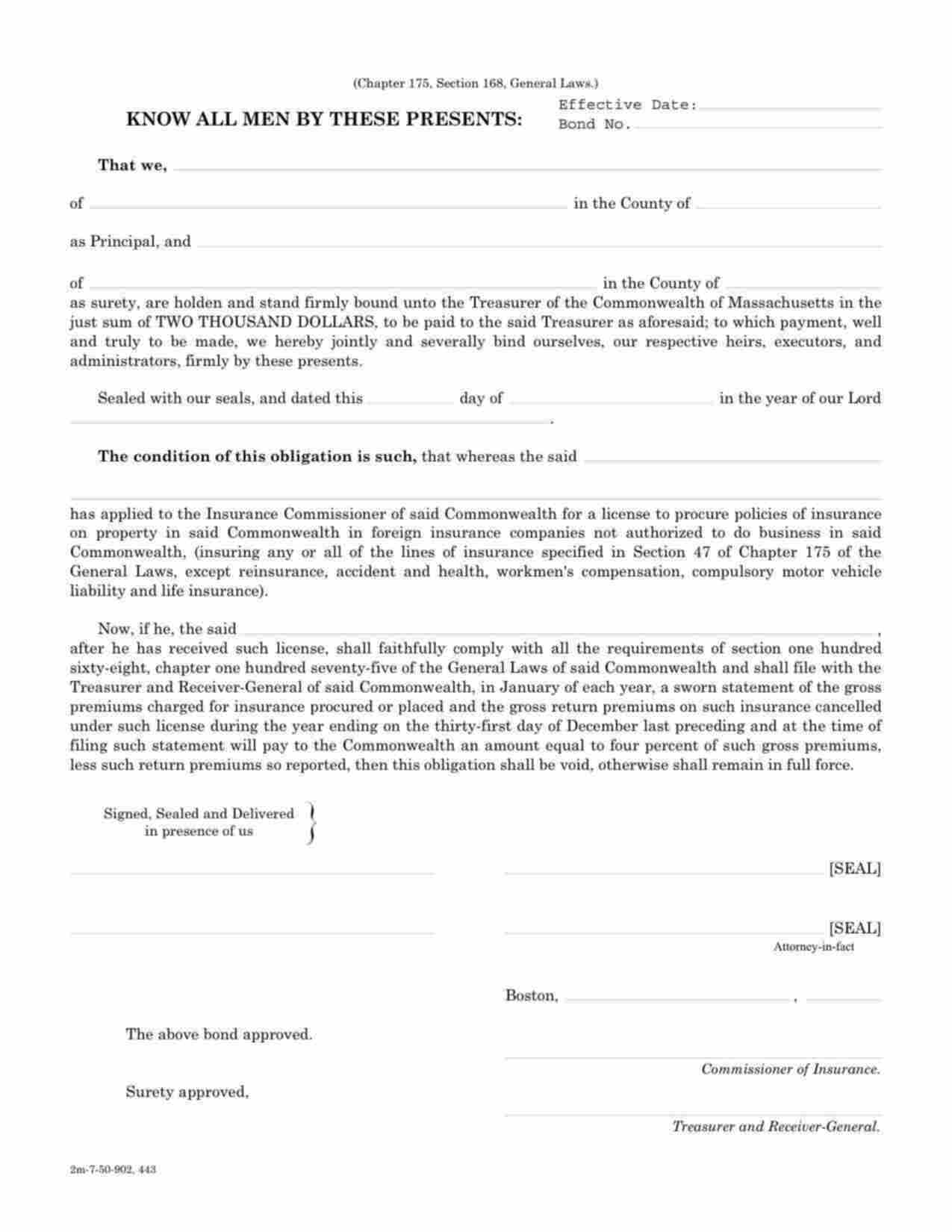 Massachusetts Insurance Broker Bond Form