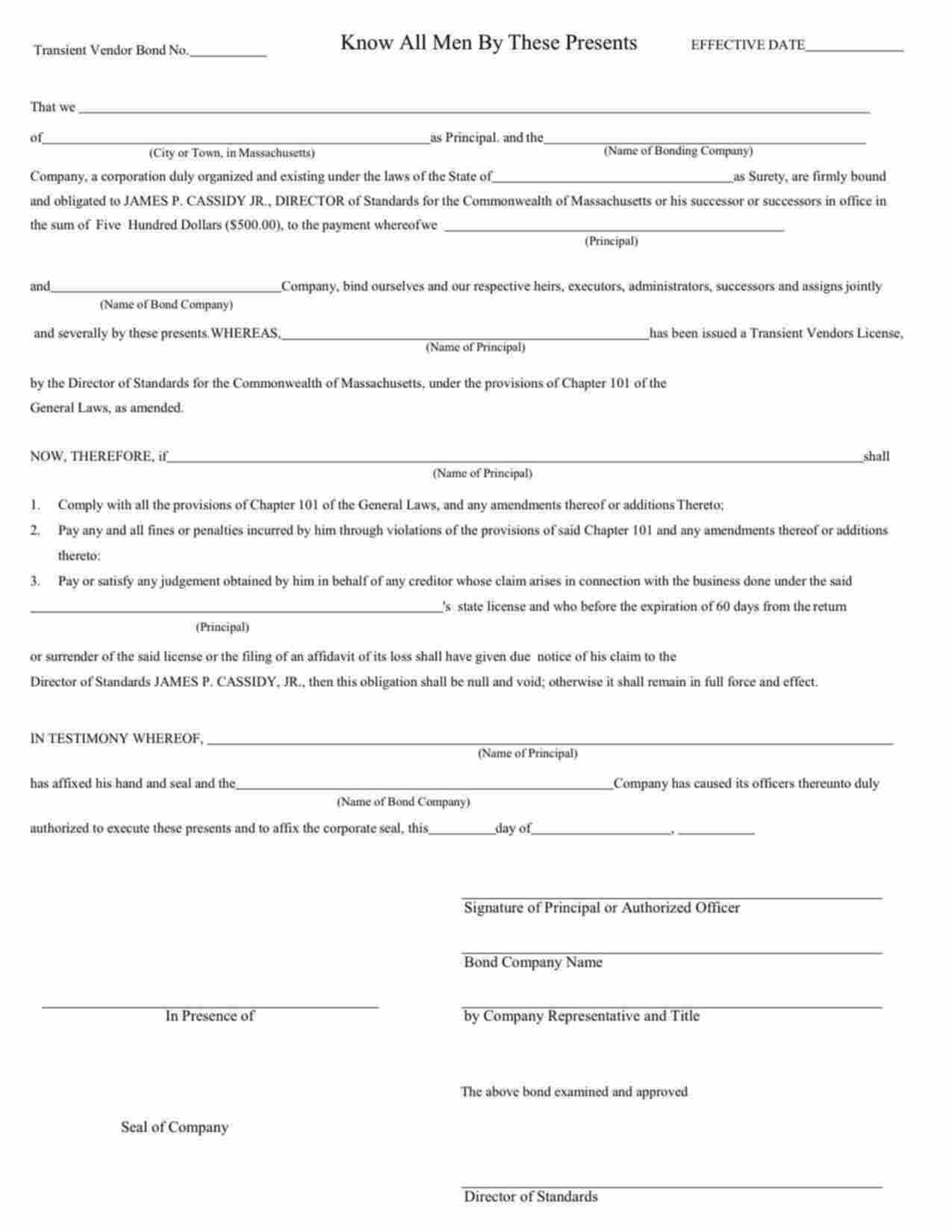 Massachusetts Transient Vendor Bond Form