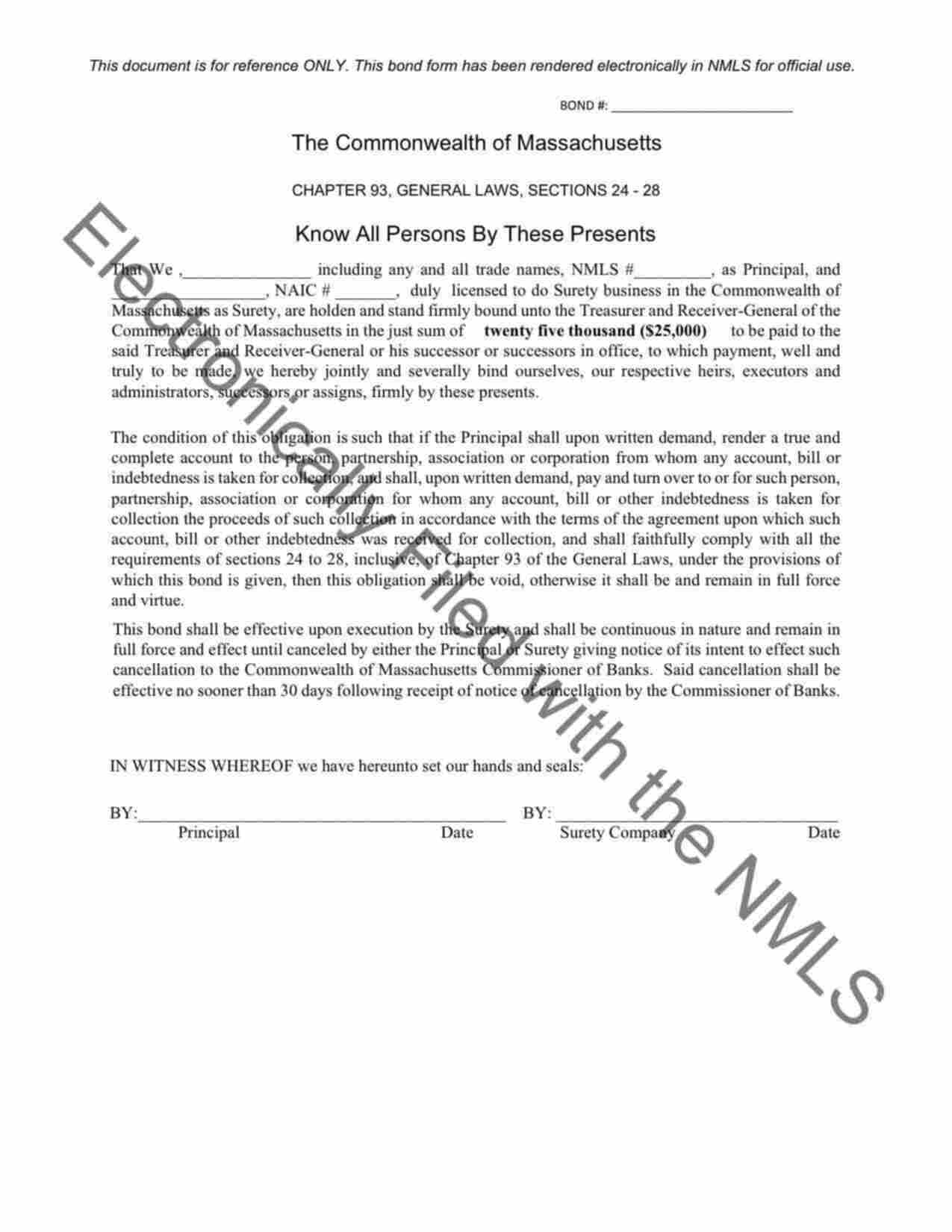 Massachusetts Debt Collector Bond Form