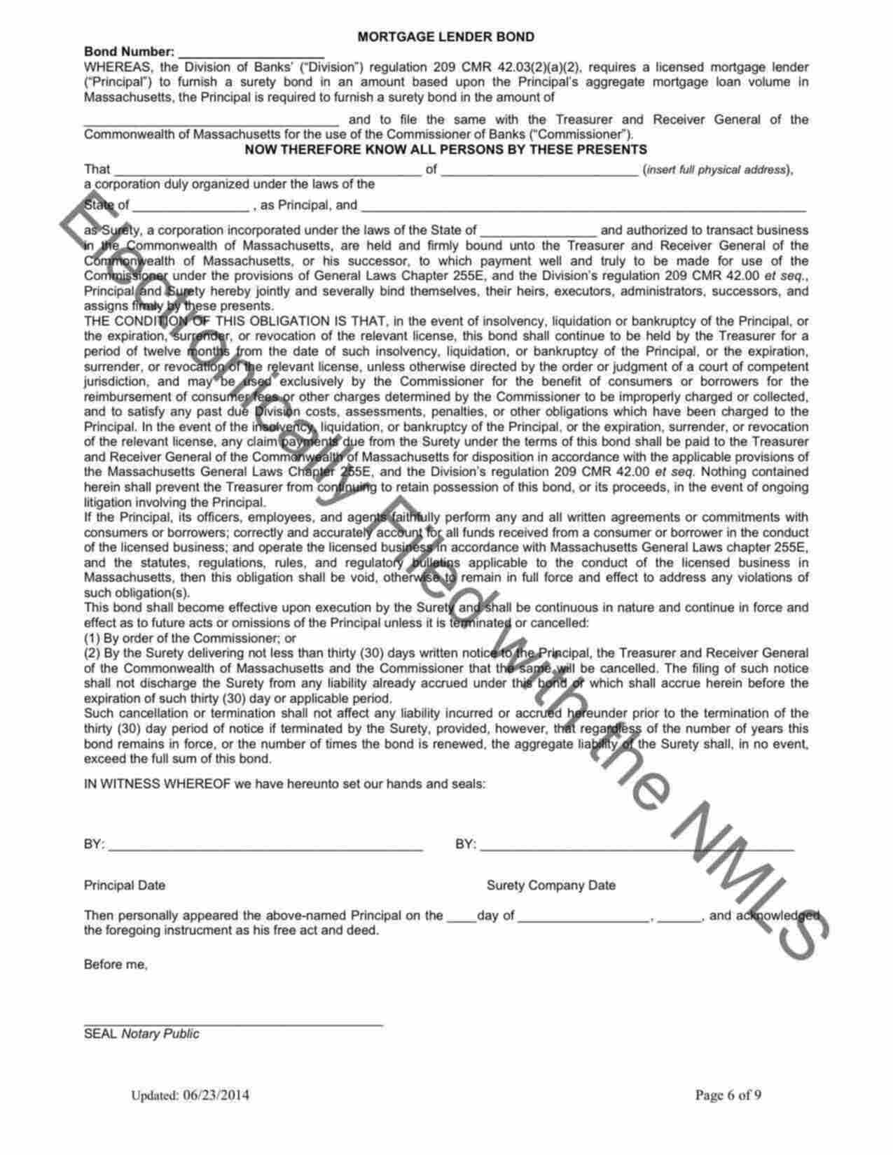 Massachusetts Mortgage Lender Bond Form