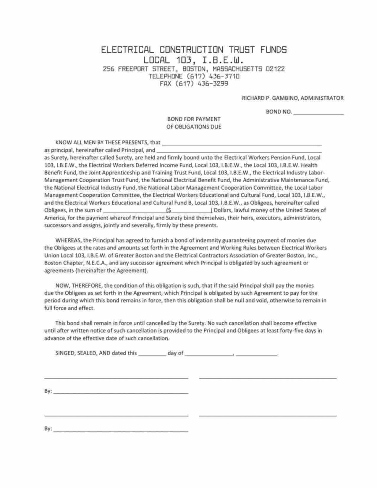 Massachusetts Wage and Welfare Bond Form