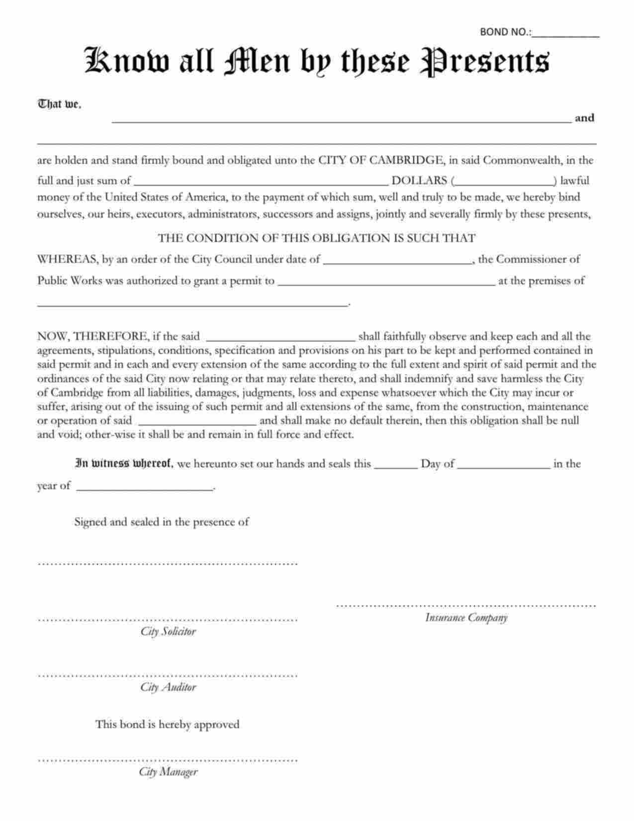 Massachusetts Sign Permit Bond Form